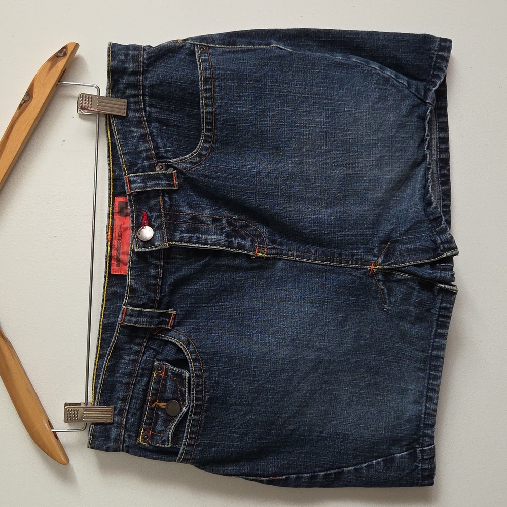 Mossimo Dark Blue Jean Denim Y2K Mini Skirt - Size 11 - Picture 12 of 13